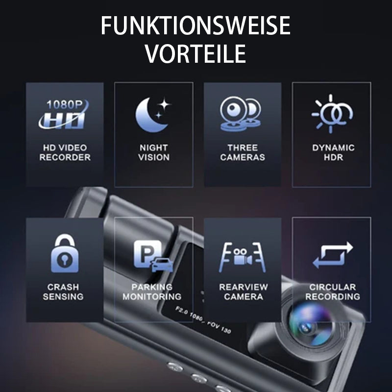 Seurico™ 🚘Drei-Kanal Dash Cam mit IR Nachtsicht und G-Sensor 📸