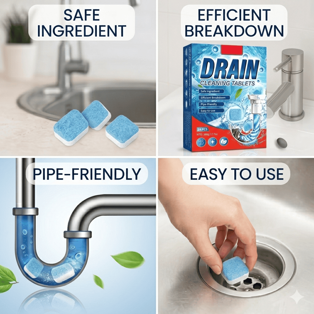 Ultra-Concentrated Drain Cleaning Tablets | Fast Clog & Odor Destroyer
