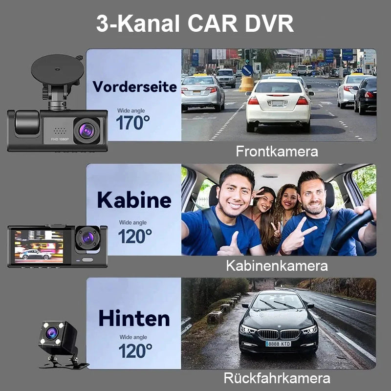 Seurico™ 🚘Drei-Kanal Dash Cam mit IR Nachtsicht und G-Sensor 📸