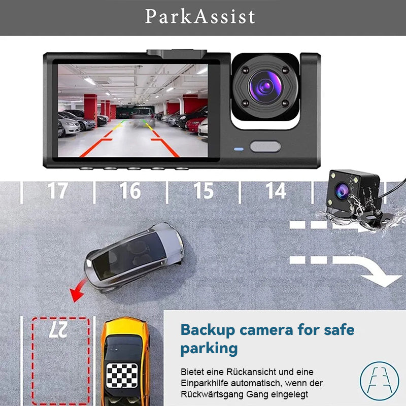 Seurico™ 🚘Drei-Kanal Dash Cam mit IR Nachtsicht und G-Sensor 📸