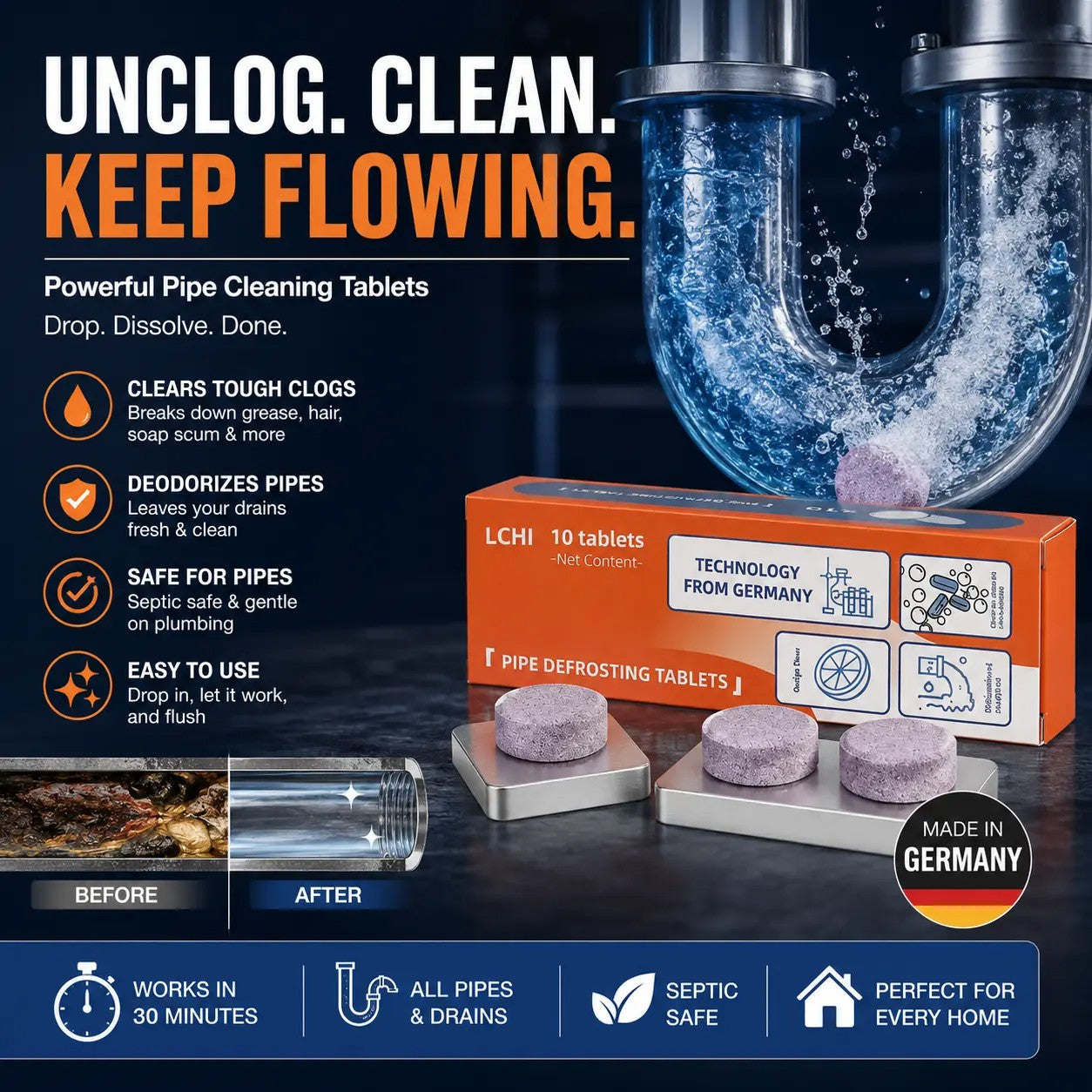 Magic Foaming Drain Tablets | Watch Stubborn Gunk Dissolve Instantly! 🌪️