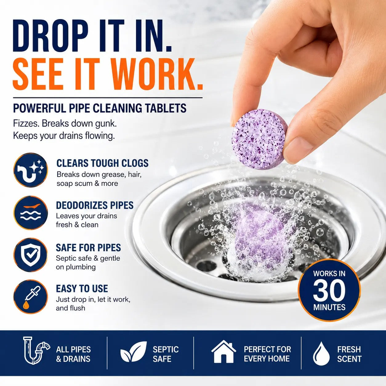 Magic Foaming Drain Tablets | Watch Stubborn Gunk Dissolve Instantly! 🌪️