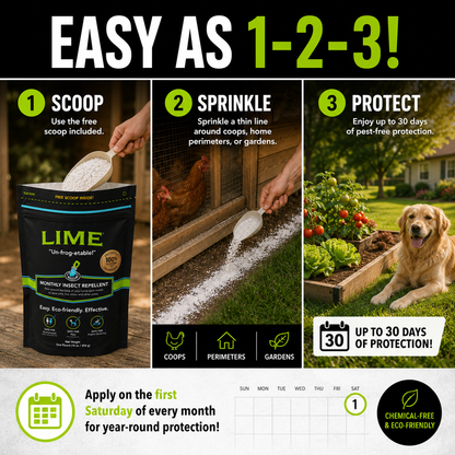 First Saturday Lime™ Monthly Insect Repellent | Maximum Strength Yard & Coop Protection