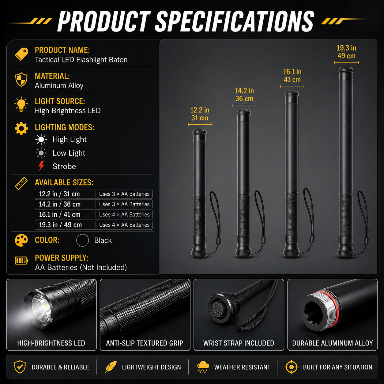 🔦🔥LED Flashlight Baseball Baton For Self Defense & Night Safety