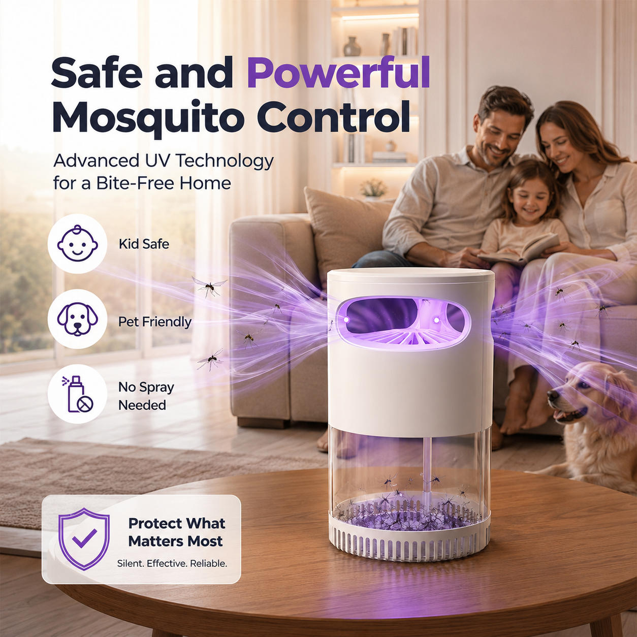 Whisper-Quiet UV Mosquito Trap | Chemical-Free Indoor Protection