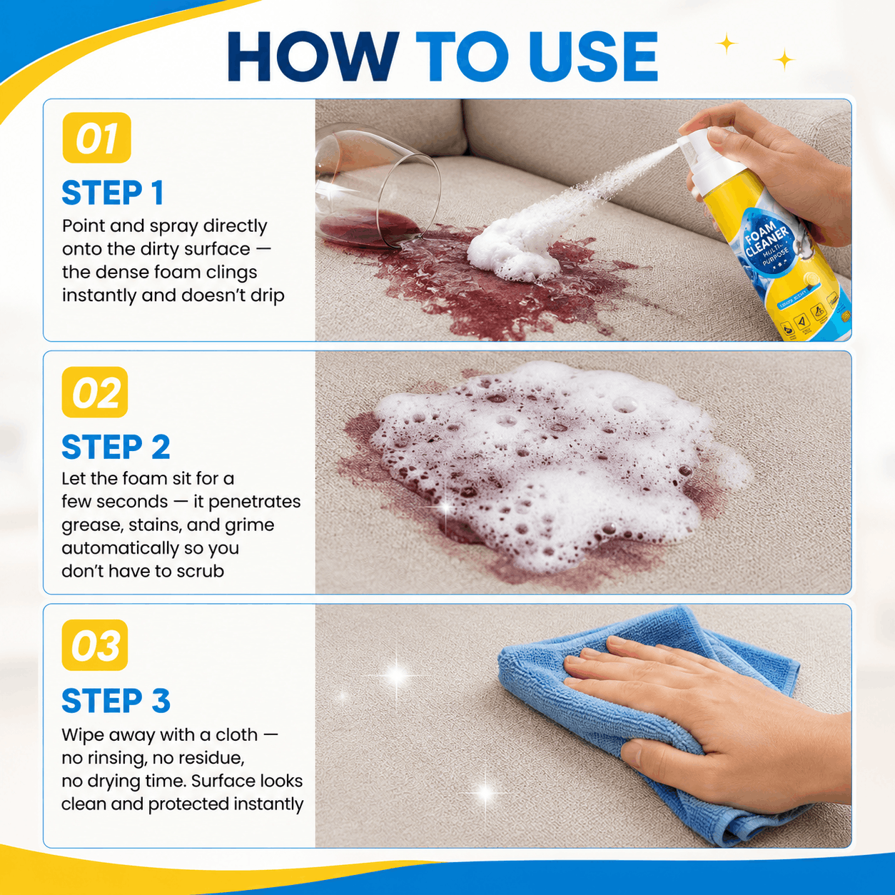 ✨ No-Rinse Foam Cleaner – Spray, Wipe & Refresh