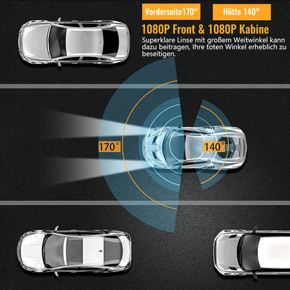 170° Weitwinkel-Dashcam mit 1080p-Doppelobjektiv, breiter 170°-Abdeckung, G-Sensor, Nachtsicht und Loop-Technologie