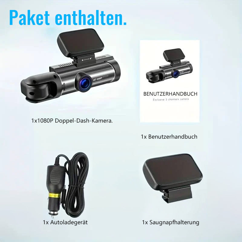 170° Weitwinkel-Dashcam mit 1080p-Doppelobjektiv, breiter 170°-Abdeckung, G-Sensor, Nachtsicht und Loop-Technologie