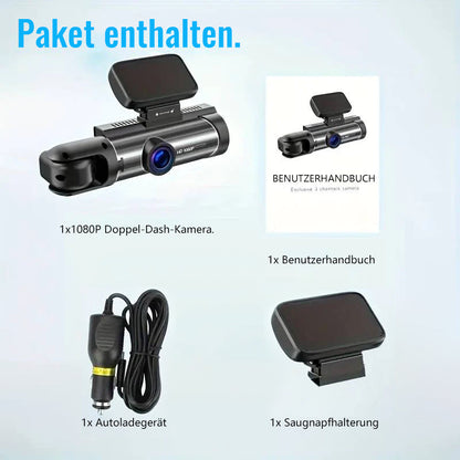 170° Weitwinkel-Dashcam mit 1080p-Doppelobjektiv, breiter 170°-Abdeckung, G-Sensor, Nachtsicht und Loop-Technologie
