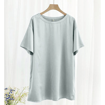 Oversize Satin Women Long T-Shirts Fashion Casual Loose Short Sleeve Streetwear Tops Women's Clothing