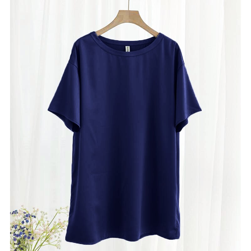 Oversize Satin Women Long T-Shirts Fashion Casual Loose Short Sleeve Streetwear Tops Women's Clothing