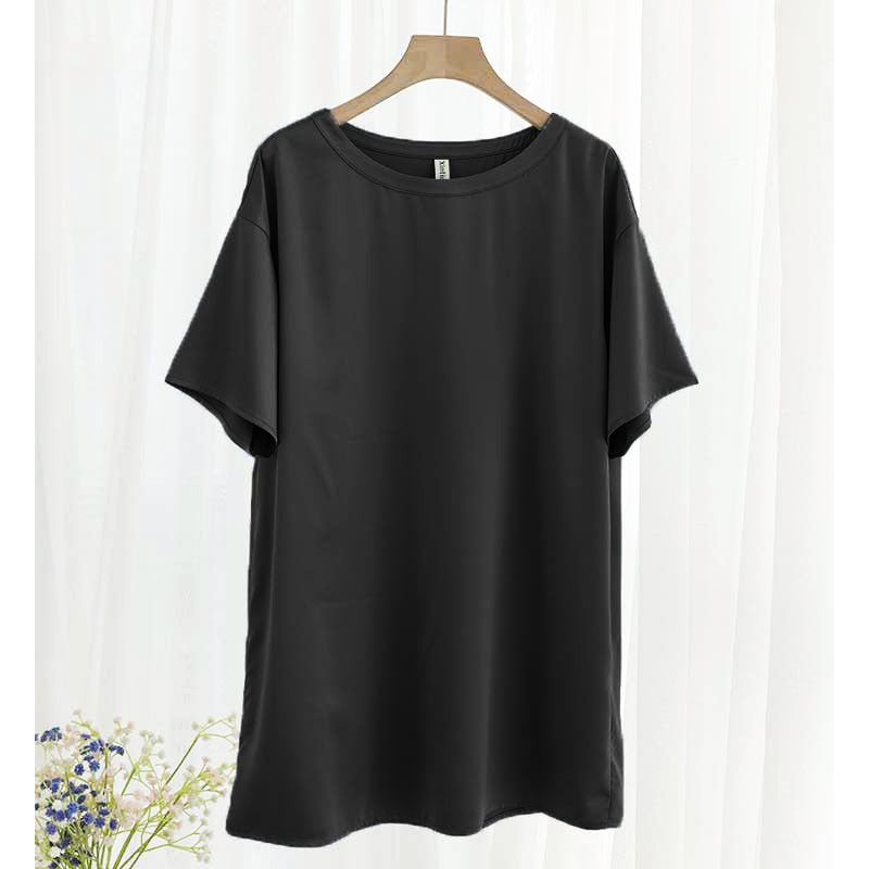 Oversize Satin Women Long T-Shirts Fashion Casual Loose Short Sleeve Streetwear Tops Women's Clothing