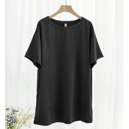 Oversize Satin Women Long T-Shirts Fashion Casual Loose Short Sleeve Streetwear Tops Women's Clothing