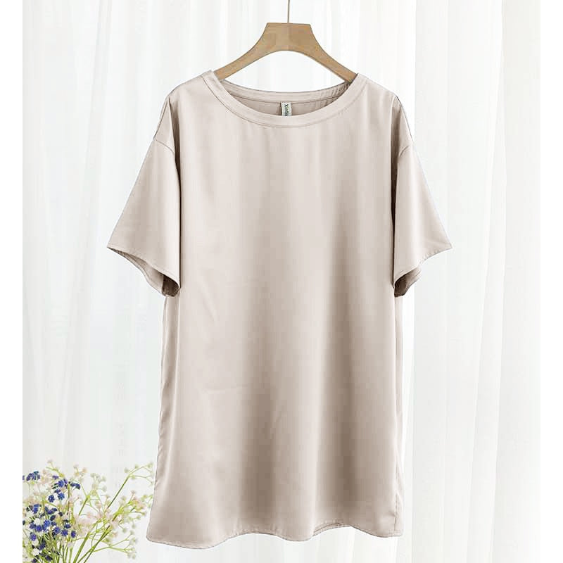 Oversize Satin Women Long T-Shirts Fashion Casual Loose Short Sleeve Streetwear Tops Women's Clothing