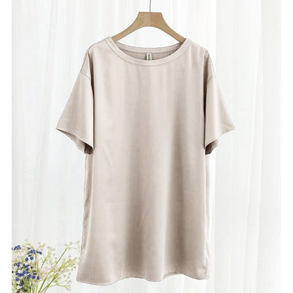 Oversize Satin Women Long T-Shirts Fashion Casual Loose Short Sleeve Streetwear Tops Women's Clothing