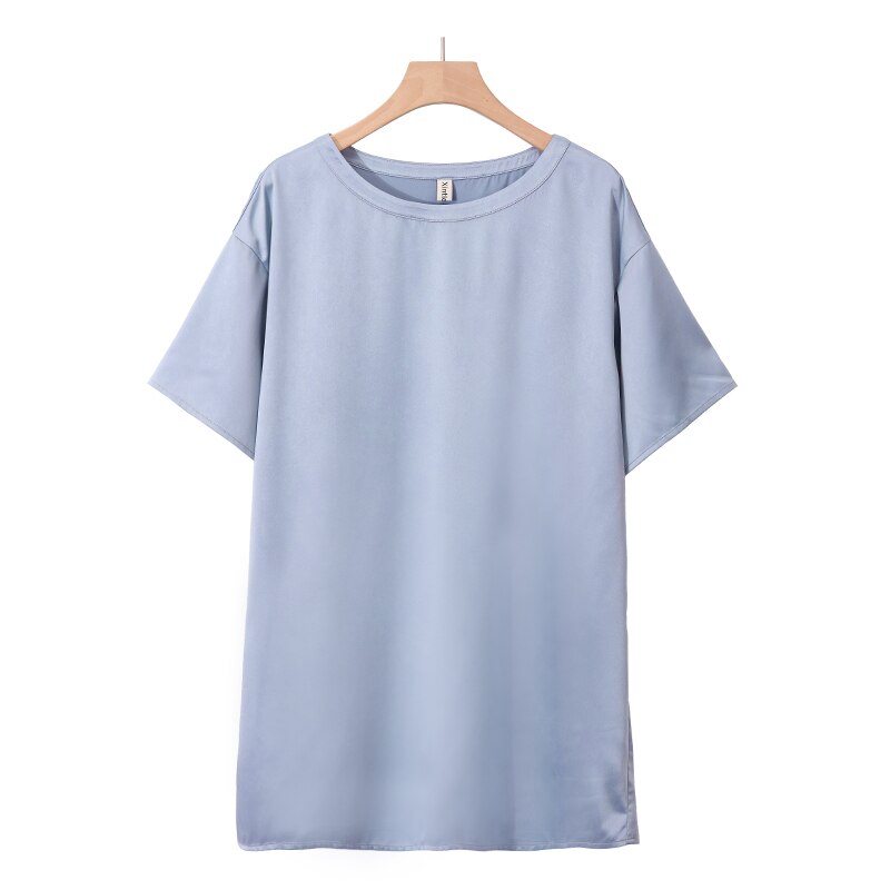 Oversize Satin Women Long T-Shirts Fashion Casual Loose Short Sleeve Streetwear Tops Women's Clothing