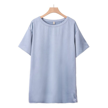 Oversize Satin Women Long T-Shirts Fashion Casual Loose Short Sleeve Streetwear Tops Women's Clothing