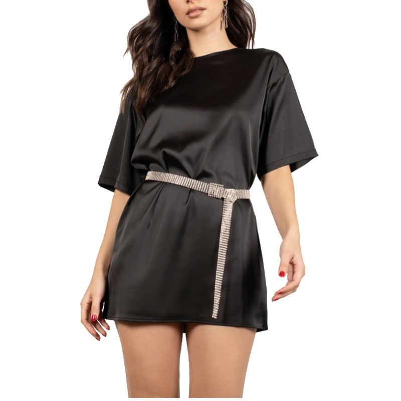 Oversize Satin Women Long T-Shirts Fashion Casual Loose Short Sleeve Streetwear Tops Women's Clothing