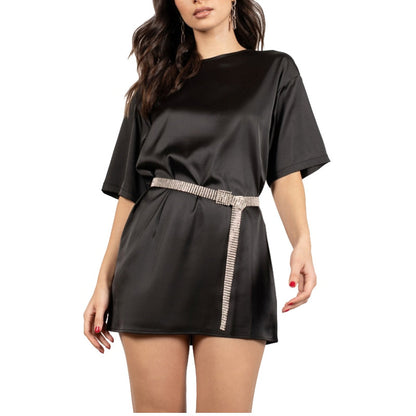 Oversize Satin Women Long T-Shirts Fashion Casual Loose Short Sleeve Streetwear Tops Women's Clothing