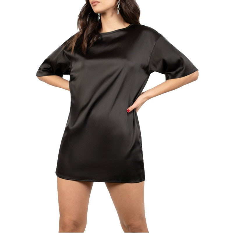 Oversize Satin Women Long T-Shirts Fashion Casual Loose Short Sleeve Streetwear Tops Women's Clothing