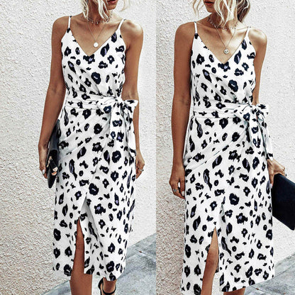 Midi Dress Women Summer Beach Dress Femme Casual Clothing Robe Backless Snake Print Chiffon Dress Lady Chic Elegant Dress 2020