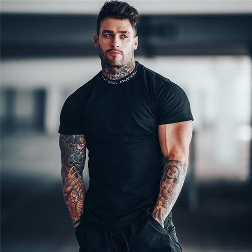 Gyms T-shirt Men Short sleeve Cotton T-shirt Casual  Workout Tee Tops Summer clothing